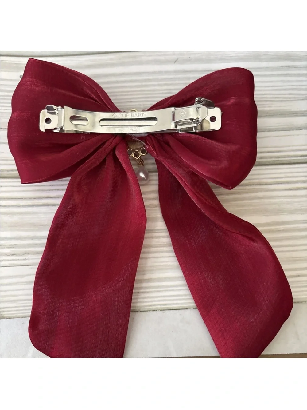 Francesca's Collections Deep Red Clip Bow Brooch with Cameo Accent